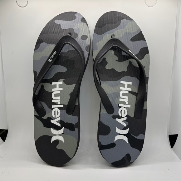Hurley Camo‎ Flip Flops Mens Black and Gray Beach Pool Slides Sandals Size 13 - Picture 1 of 5